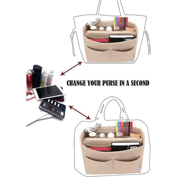 Felt Purse Organizer Insert – Zipper Bag Tote Shaper for Speedy & Neverfull - Picture 5 of 7